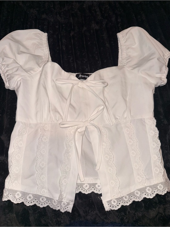 Tops - Whimsical White Lace Tie-Front Peasant Top